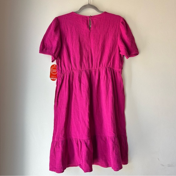 Wonder Nation Girls Pink Smocked Cotton Gauze Dress XL 14-16 Plus Puff Sleeve - Picture 9 of 11